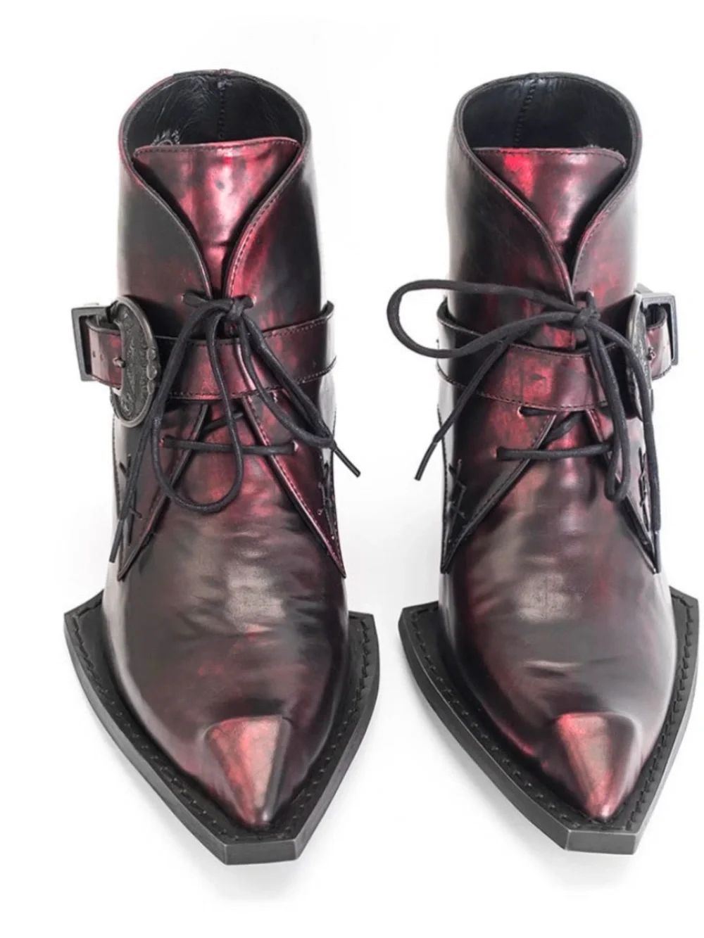 John Fluevog Swordfish Hi Fauvist Fries Iridescent Red Ankle Boots 8 EUC - Picture 3 of 14